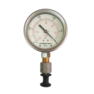 เกจวัดแรงดันสูญญากาศ Vacuum Gauge 2.5"  in -30 to 0 inHg (-1 to 0 Bar) พร้อมที่เจาะลูกยาง