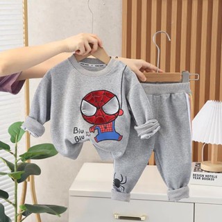 เสื้อกันหนาวแขนยาว ผ้าฝ้ายแท้ ให้ความอบอุ่น ลาย Marvel Avengers Spider Man เหมาะกับวันฮาโลวีน สําหรับเด็กผู้ชาย