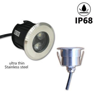 โคมไฟ Led 1W 3W IP68 สเตนเลส 12V 24V บางมาก กันน้ํา สําหรับติดใต้ดิน สวน กลางแจ้ง