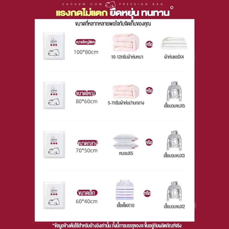 ถุงสูญญากาศจัดเก็บ ถุงใส่เสื้อผ้า จัดระเบียบกระเป๋าเดินทาง สามารถใช้งานซ้ำ ราคาต่อชิ้น thumbnail 6