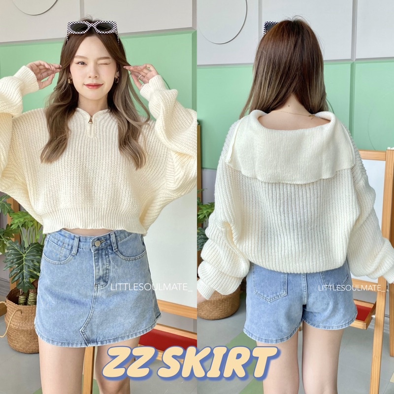 littlesoulmate กระโปรงกางเกงยีนส์ ผ้ายีนส์แท้ ไม่ยืด ทรงสวยมาก!(zz)