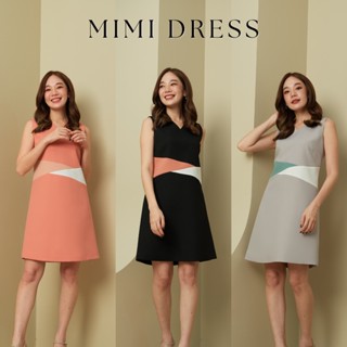 VITAVADEE Mimi Dress ชุดเดรสแขนกุด คอวี ตัดต่อทูโทนเอว