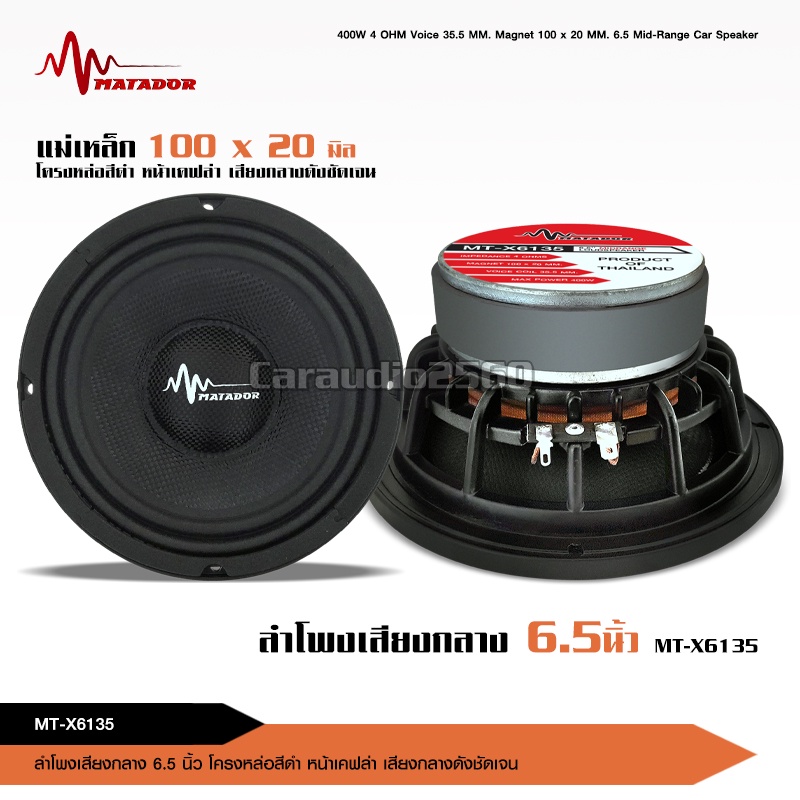 caraudio2560 ลำโพงโม6.5นิ้ว แม่เหล็ก100x20 หน้าเคฟล่าโครงหล่อ  วอยส์ใหญ่35.5มิล อะไหล่เกรดอย่างดี