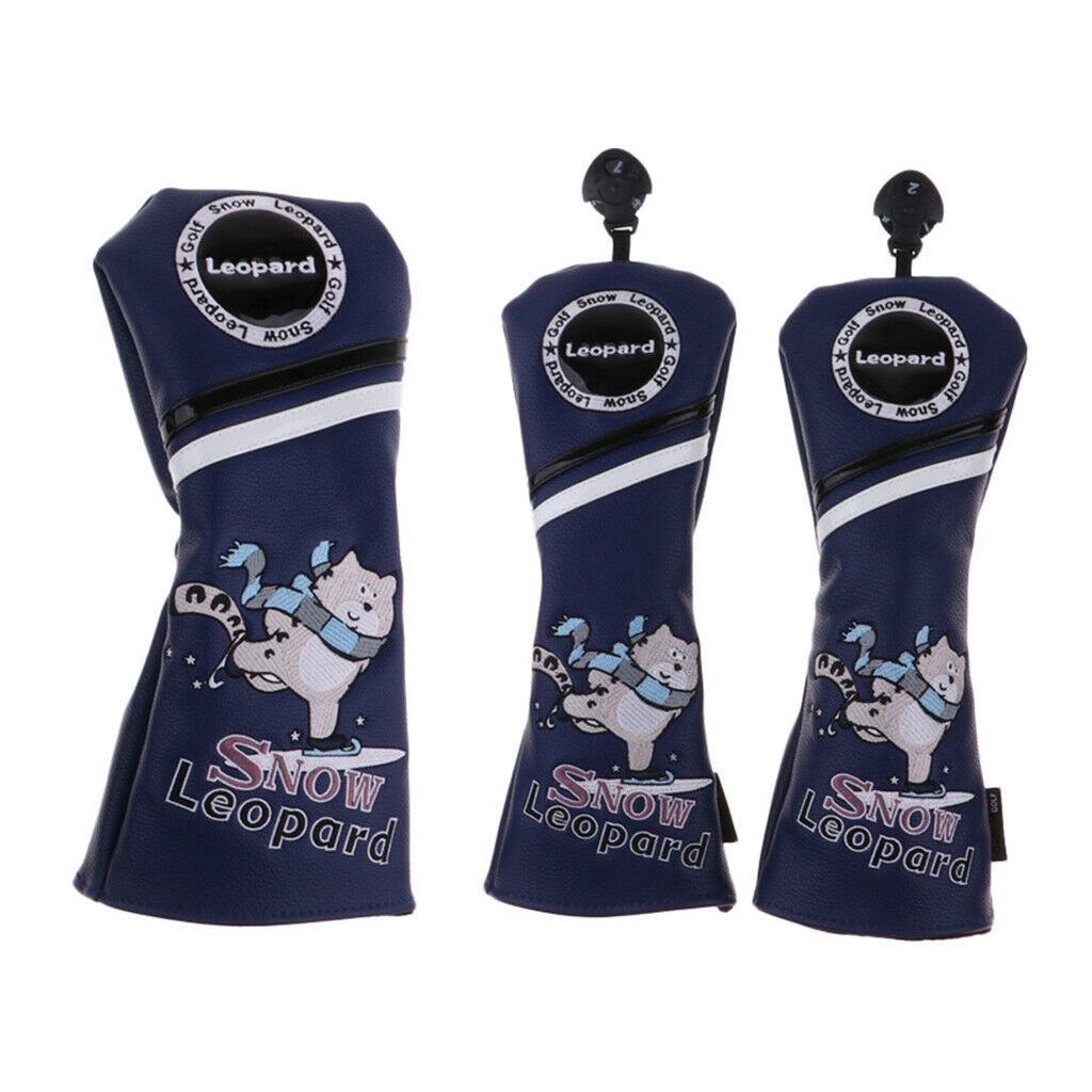 New Dark Blue Snow Leopard Design Golf Wood Club Cover Driver Fairway Hybrid Headcover for Taylormade Callaway Ping #1