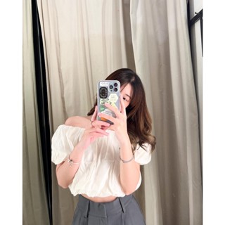 Fluffy เสื้อครอป เปิดไหล่สไตล์เกาหลีมีมา2สี