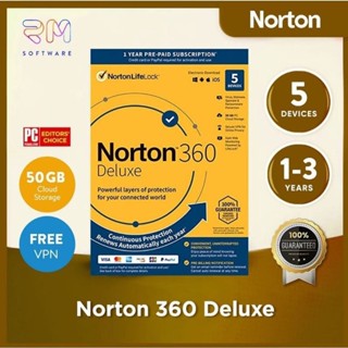 Norton 360 Deluxe Original Antivirus 5 PC Device 1 - 3 Year + VPN +  50GB CLOUD BACKUP - ซอฟต์แวร์ป้องกันความปลอดภัย