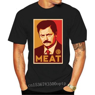 เสื้อยื Ron Swanson parklar ve rekreasyon et pastırma serisi komik erkekler üst T Shirt siyah