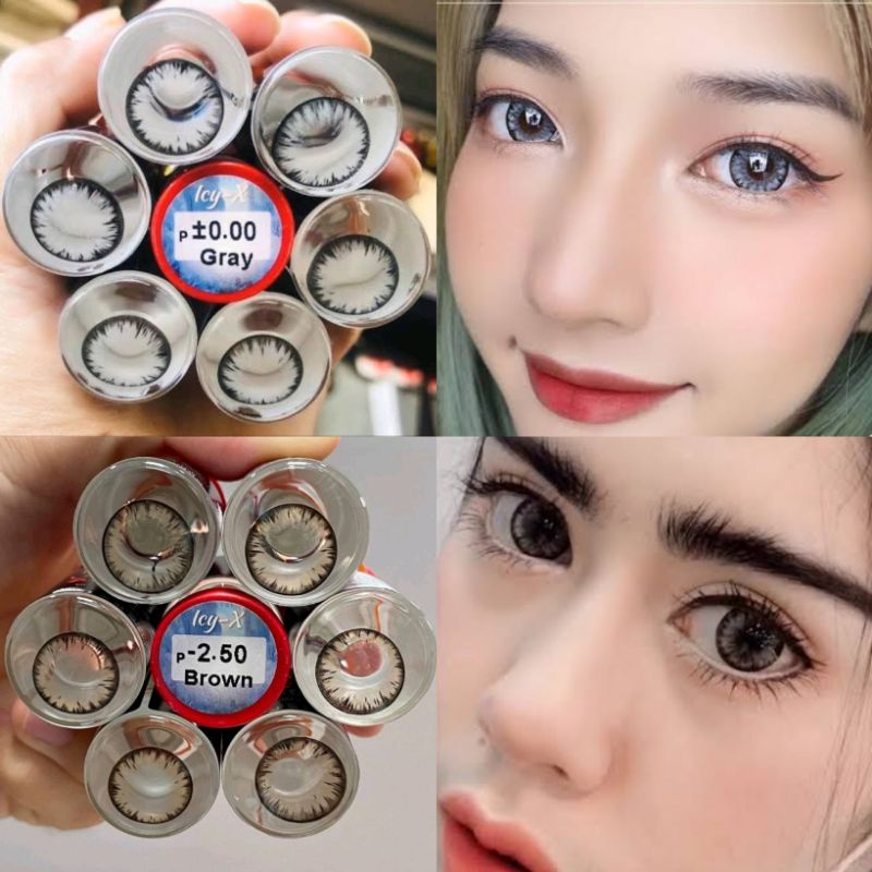 คอนแทคเลนส์ บิ๊กอาย รุ่น Icy-x/Chimmer เกล็ดหิมะ เกล็ดน้ำแข็ง สีเทา/ตาล Gray/Brown มีค่าสายตา (0.00)