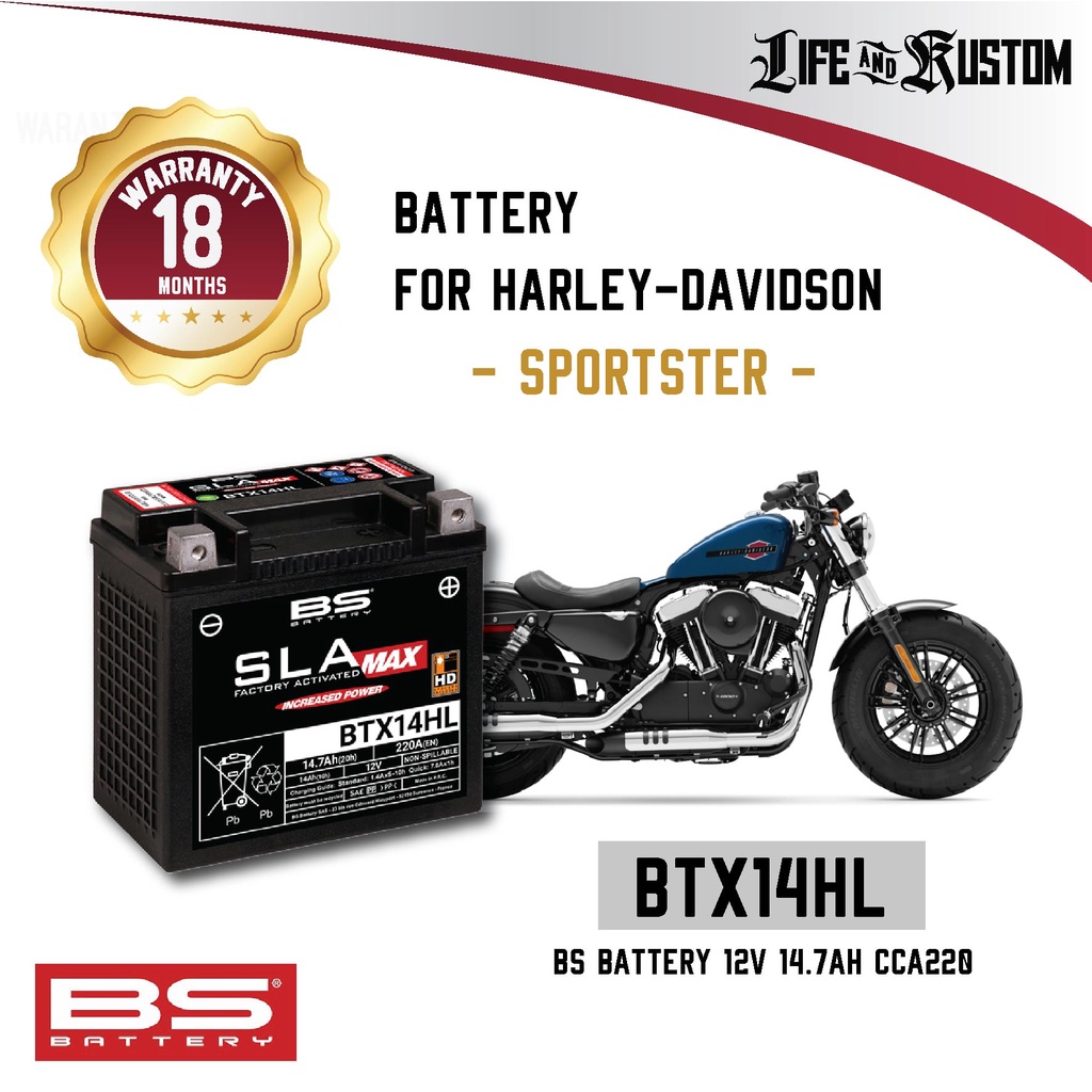 แบตเตอรี่ BS Battery รุ่น BTX14HL (FA) SLA, 12VDC 14.7Ah For Harley Sportster