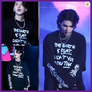 เสื้อยืดแขนยาว พิมพ์ลาย The Earth is Flat Suga BTS Min Yoongi Bangtan สีดํา แฟชั่นฤดูร้อน 2016 สไตล์เกาหลี