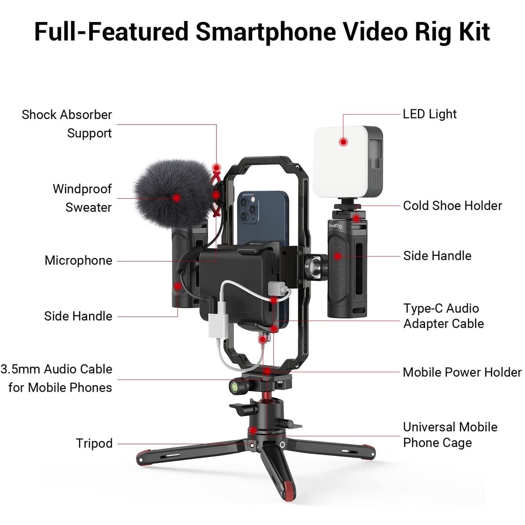 Smallrig ชุดอุปกรณ์วิดีโอโทรศัพท์มืออาชีพสําหรับ Vlogging & Live Streaming 3384B