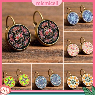 (micmicell) ต่างหูแบบหนีบ ทรงกลม ลายดอกไม้ สไตล์เรโทร สีบรอนซ์ สําหรับผู้หญิง