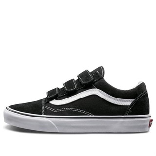 Vans Old Skool V สีดำและสีขาว โมเดลพื้นฐาน Velcro รองเท้าสเก็ตบอร์ด คลาสสิค