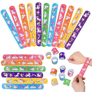 สายรัดข้อมือ ทรงกลม ลายการ์ตูนยูนิคอร์น สีรุ้ง 10 ชิ้น สําหรับเด็ก