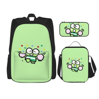 3 in 1 Keroppi กระเป๋าเป้สะพายหลัง ใส่หนังสือ พิมพ์ลาย พร้อมกระเป๋าใส่กล่องอาหารกลางวัน ดินสอ สําหรับเดินทาง