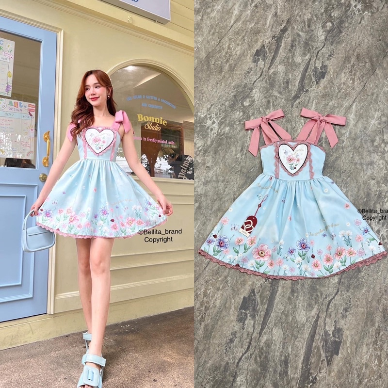 Bellita brand 🦋เดรสสายเดี่ยวสีฟ้า🦋