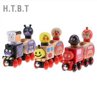 H.T.B.T Mini Wooden Magnetic Train Set Cartoon Vehicle Blocks Children Educational Toy Kids Gift