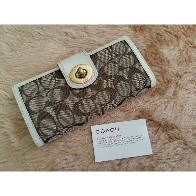 แท้​ มือสอง​ กระเป๋าตังค์​ Coach ลายซี ผ้าแคนวาส