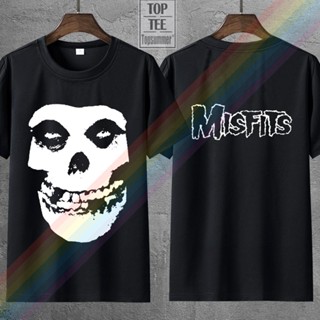 เสื้อยืดสีขาว Misfits บิ๊ก Fiend กะโหลกศีรษะโลโก้ทีผ้าฝ้ายเสื้อยืดบุรุษใหม่