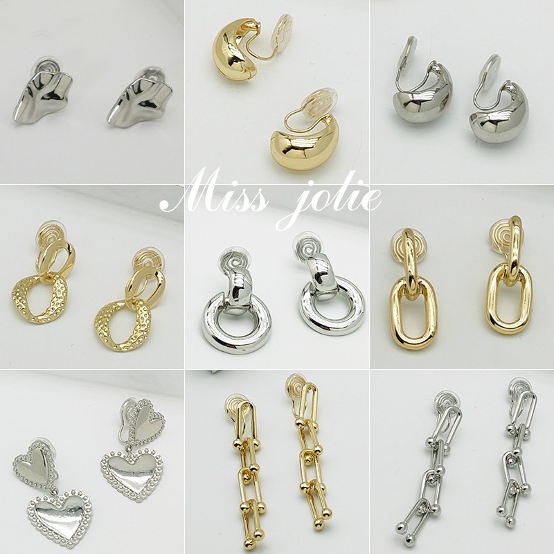 มิส โจลี่ หลากหลายต่างหูแบบหนีบยุโรปอเมริกัน อิน สไตล์ Minimalist Cool สไตล์วงกลมต่างหูโลหะ Niche All-Match Commuterธรรมดาวงกลมยุงแผ่นธูปคลิปหู-
