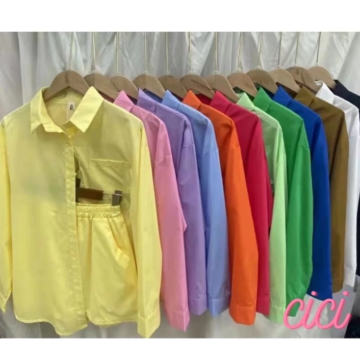 ส่งทันที Cici🍓พร้อมส่ง🍍(1079)set2 ชิ้น เสื้อเชิ้ต+กางเกงขาสั้น สีสันต์หลากหลาย แมชได้กับทุกลุค