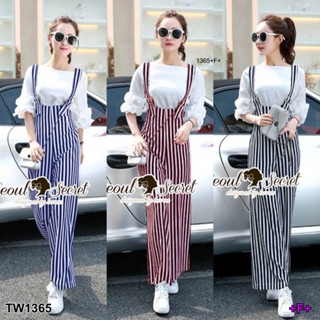 MM1365 Set2ชิ้น เอี๊ยมลายริ้วขายาว+เสื้อแขน3ส่วน ระบายแขน	Set of 2 pieces, striped bib, long legs + 3 parts sleeves, ruf