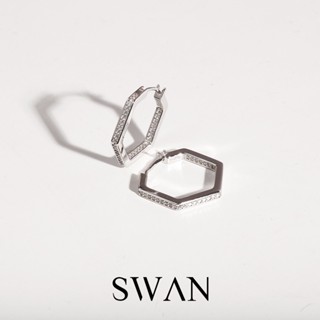 SWAN - Angle Pave Hoop Earring ต่างหูเงินแท้ ฝังเพชรคิวบิกเซอร์โคเนีย cubic zirconia