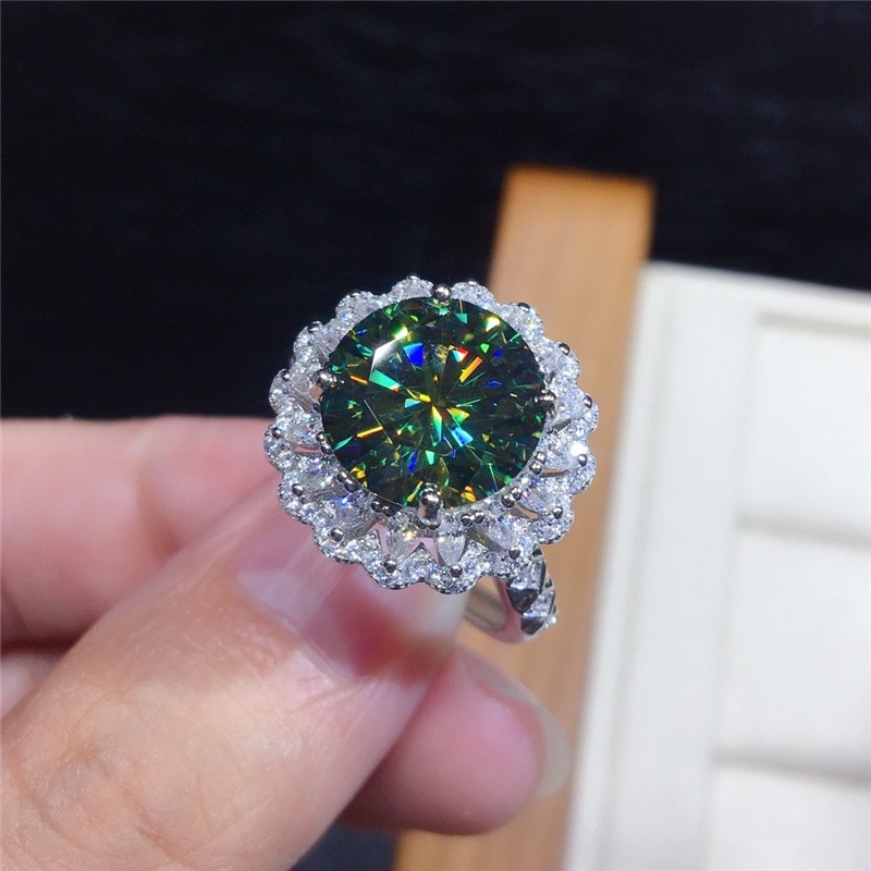 925 เงินสเตอร์ลิง Brilliant สีเขียว Cubic Zirconia แหวนหรูหราผู้หญิง Finger-ring อุปกรณ์เสริมงานแต่งงานแหวนหมั้นเครื่องประดับอินเทรนด์