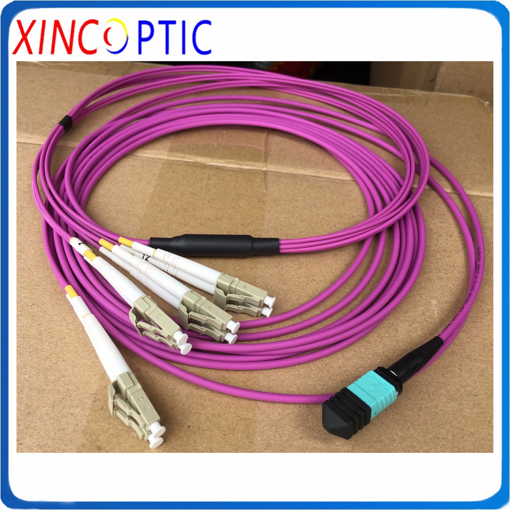 8C MPO Male to 4*Duplex LC/ST/FC/SCUPC MM OM4 8F Mini Round LSZH Purple Breakout 5M Fiber Optic Patc