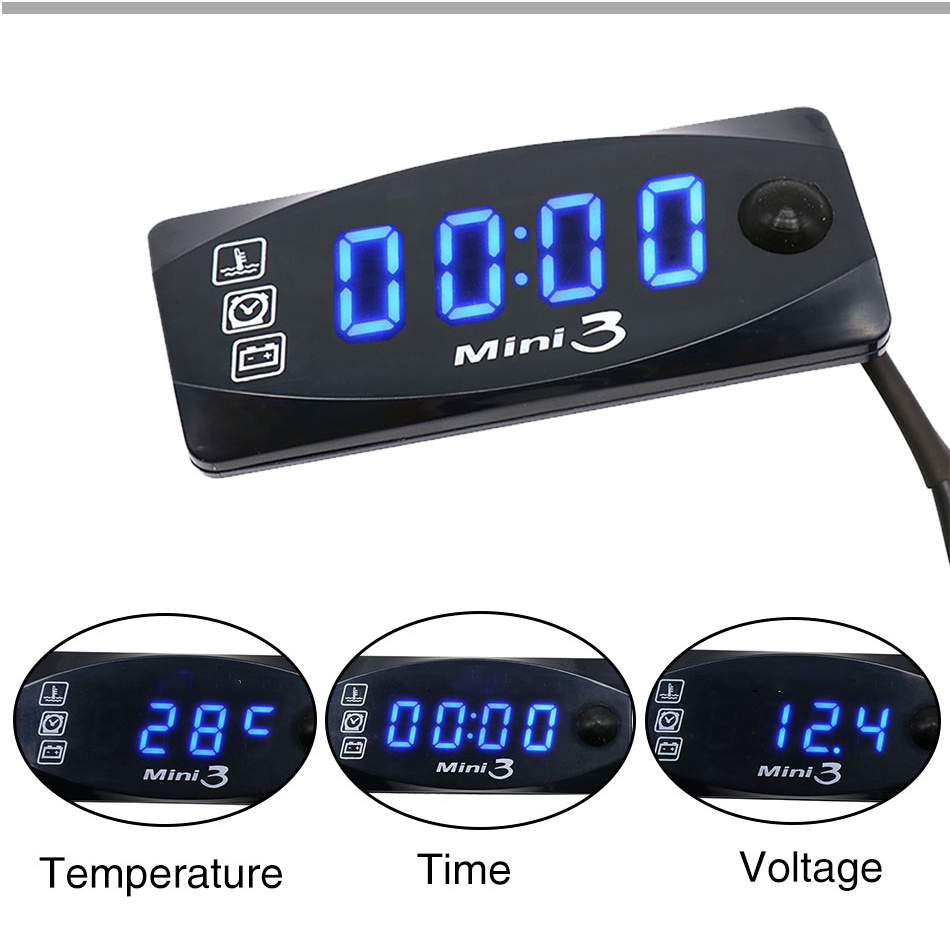 YG- KOSO Mini Style Instruction จอแสดงผล LED Multi-Function 3 in 1 Air Temp + Time + Volt Meter Gaug