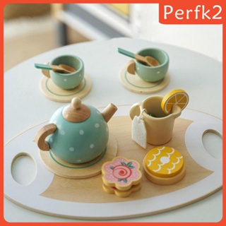 [Perfk2] ชุดจานชาม ครัวไม้ของเล่นเด็ก ของเล่นเด็ก ของเล่นเครื่องครัว ของเล่นทำอาหาร ของเล่นไม้ ลาย Montessori สําหรับห้องครัว ปาร์ตี้ชา