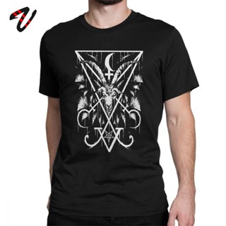 เสื้อยืด cotton เสื้อยืดพิมพ์ลายสําหรับผู้ชาย Sigil ของลูซิเฟอร์และเสื้อทีออฟ Baphomet ที่กําหนดเองผ้าฝ้ายฮิปฮอปเสื้อยืด