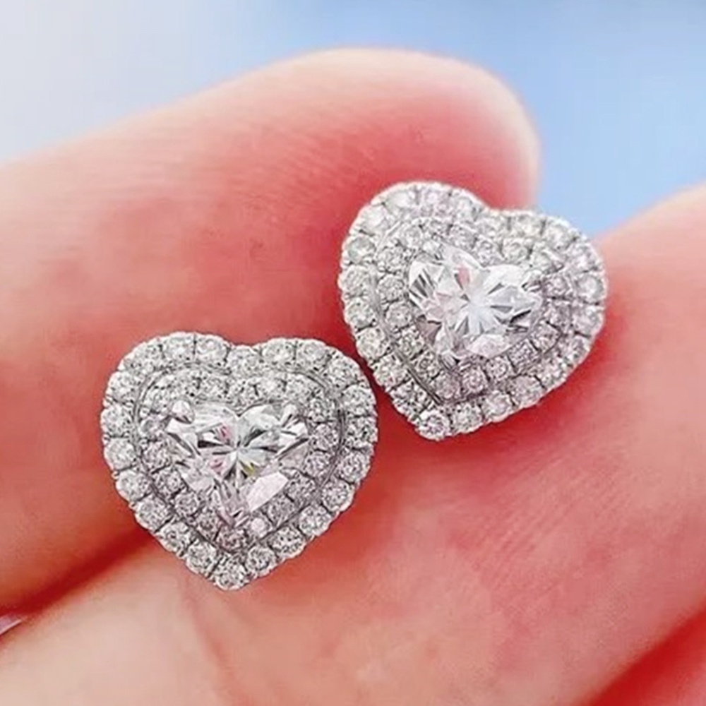 925 เงินสเตอร์ลิงประกายหัวใจ Cubic Zircon ต่างหูสตั๊ดความงามผู้หญิงหูอุปกรณ์เสริมงานแต่งงานแฟชั่นอเนกประสงค์เครื่องประดับร้อน