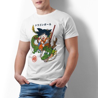 เสื้อขาว Bandai – เสื้อยืด imprimé ดราก้อนบอล goku shenron pour hommes, 100 coton, amusant et surdimensionné