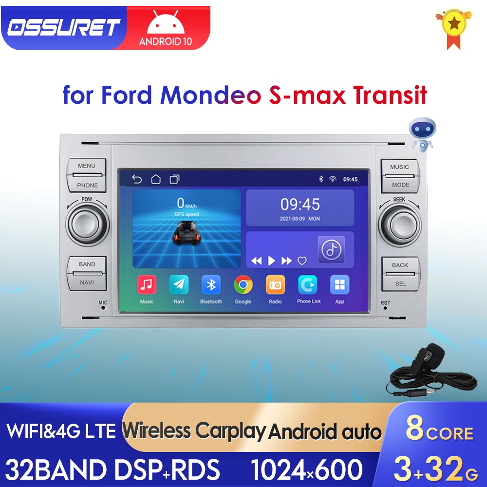Android 10 Car Radio for Ford Focus Mondeo S-max Kuga C MAX Galaxy Fiesta Transit Fusion Connect Kuga Multimedia Carplay