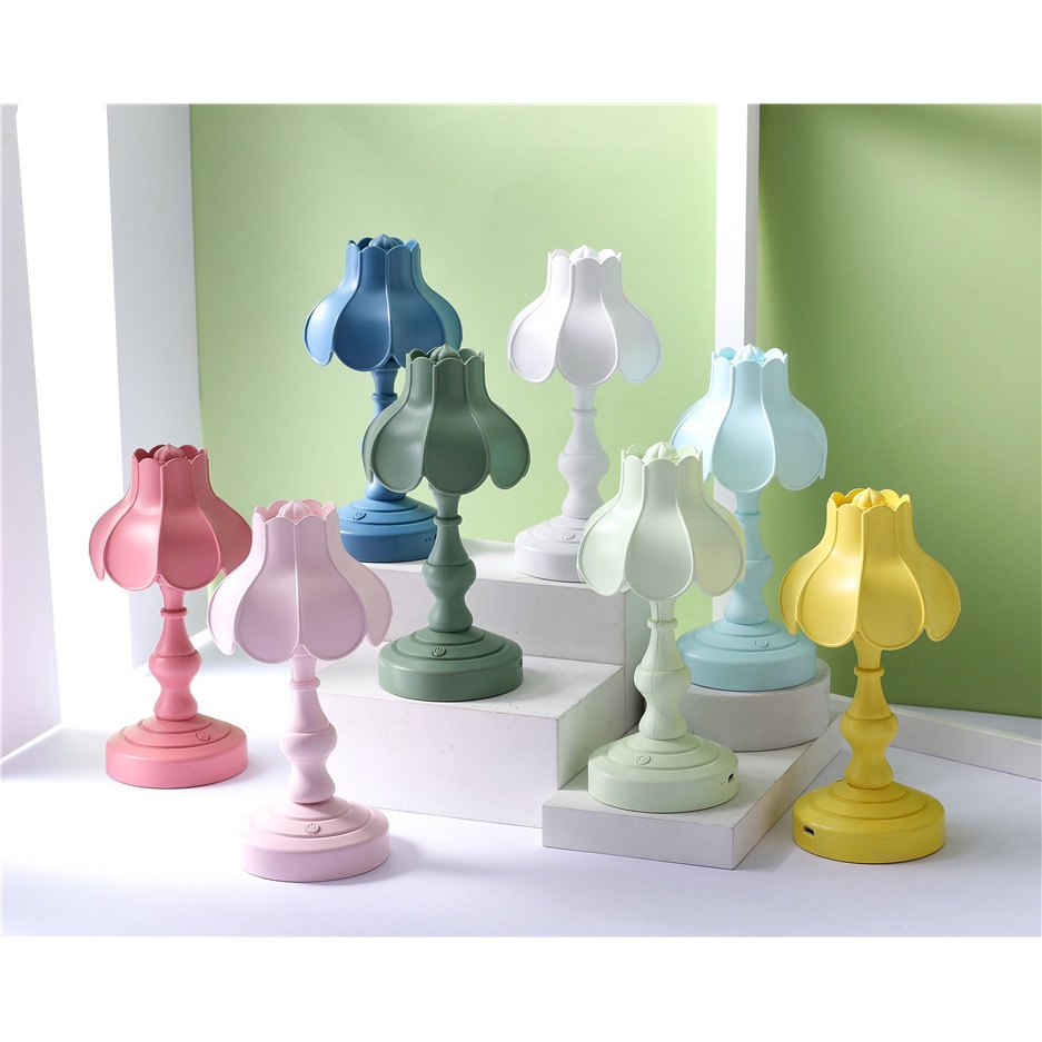 โคมไฟตั้งโต๊ะ รูปดอกบัว ขนาดเล็ก พอร์ต Usb สไตล์เรโทร สําหรับตกแต่งหอพักนักเรียน - รูปที่ 4