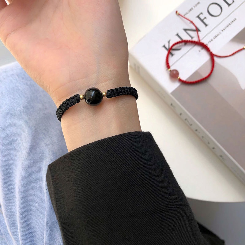 สร้อยข้อมือ ประดับลูกปัด แฮนด์เมด สีแดง สีดํา สําหรับคู่รัก - รูปที่ 4