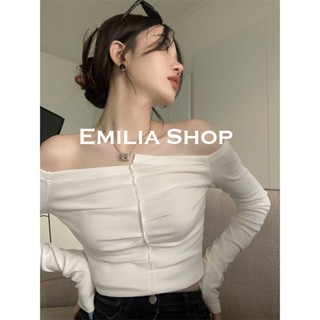 EMILIA SHOP เสื้อครอป เสื้อ เสื้อผ้าแฟชั่นผู้หญิง เข้ารูป เซ็กซี่ สไตล์เกาหลี สําหรับผู้หญิง 2023 ใหม่ ES220281