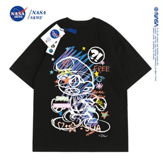 เสื้อยืดแขนสั้น ผ้าฝ้าย พิมพ์ลายหมี กระต่าย NASA แฟชั่นฤดูร้อน สําหรับผู้ชาย และผู้หญิง 2022