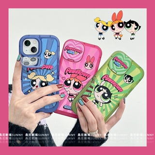 เคสโทรศัพท์มือถือกระจก ลาย Powerpuff Girls พร้อมขาตั้ง สําหรับ iphone 14 13 11 12 pro max XR