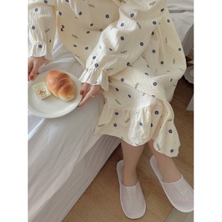 WD18 - Daisy Blue Long Dress Sleepwear - ชุดนอนกระโปรง