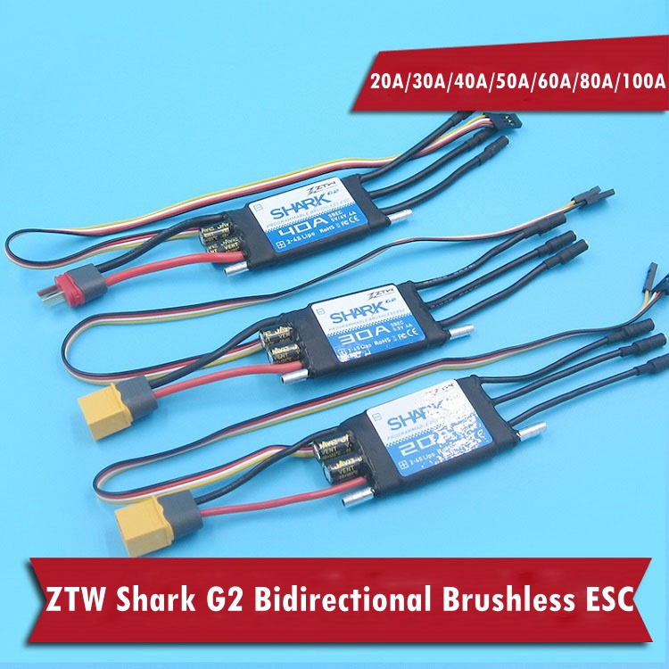 ZTW Shark G2 Brushless ESC 30A/40A/50A/60A/80A/100A/120A 2 ~ 4S/6S Water-cooling Bidirectional กันน้ํา ESC