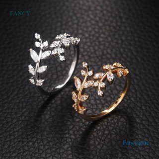 Fancy แหวนนิ้วมือ รูปใบมะกอก สีเงิน สีทอง ปรับได้ เครื่องประดับแฟชั่น สําหรับผู้หญิง