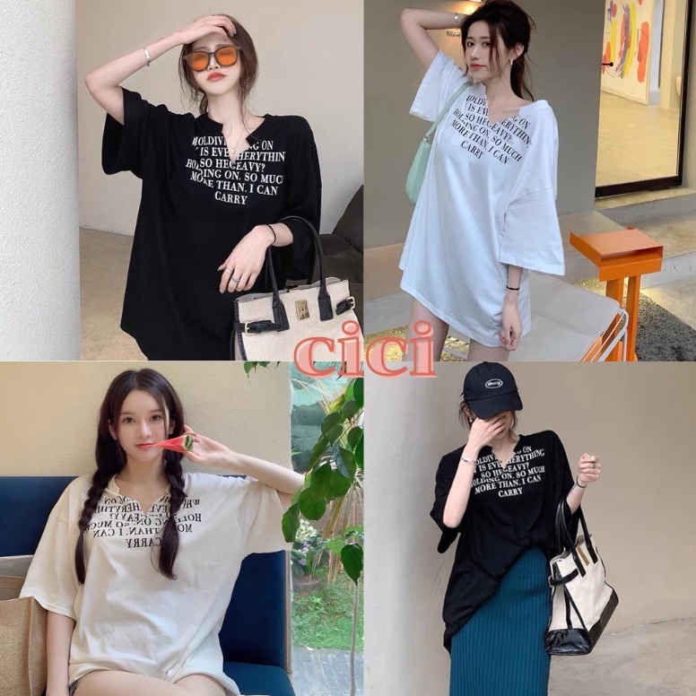 ส่งทันที Cici ❣🇹🇭🚚พร้อมส่ง❣(8603)T-shirt oversize เสื้อยืดทรงโอเวอร์ไซส์ สกรีนลายตัวอักษร ทรงสวยชิคๆ