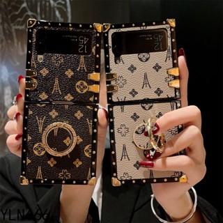 เคสโทรศัพท์มือถือหนัง ฝาพับ ทรงสี่เหลี่ยม กันกระแทก หรูหรา พร้อมช่องใส่บัตร ตั้งได้ สําหรับ Samsung Galaxy Z Flip3 5G Z Flip4 5G