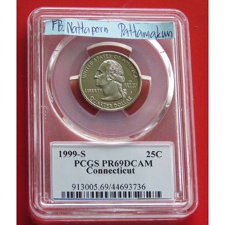 ตลับเกรด PCGS PR69DCAM- USA 1999 S -Quarter จอร์จ วอชิงตัน/รัฐคอนเนตทิคัต
