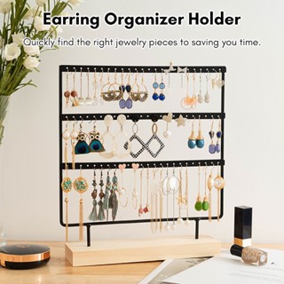 [T&amp;H] Earring Organizer Holder 3-Layer 72 Holes Earring Holder Jewelry Tower with Wooden Base Jewelry Organizer Earring Display Stand Ideal Gifts for Girls Women