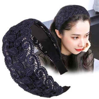 Qiju ที่คาดผมเกาหลีอินเทรนด์ด้านกว้าง Vintage Hollow Headwear ล้างหน้าลูกไม้ Hairbands