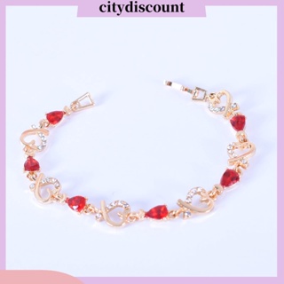 &lt;citydiscount&gt;  City_ สร้อยข้อมือโซ่ โลหะผสม จี้รูปหัวใจ ประดับเพชรเทียม สีแดง เครื่องประดับ สําหรับผู้หญิง