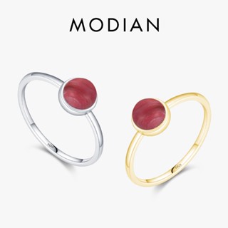 Modian แหวนเงินแท้ 925 ชุบแพลทินัม ประดับโรโดโครไซต์ เครื่องประดับ สําหรับผู้หญิง ของขวัญแต่งงาน